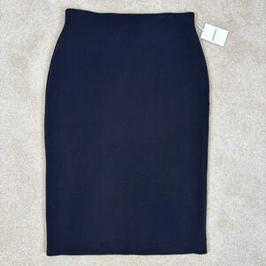 NORDSTROM Black Pencil Skirt High Waist Midi Knee Length Knit Stretch L New